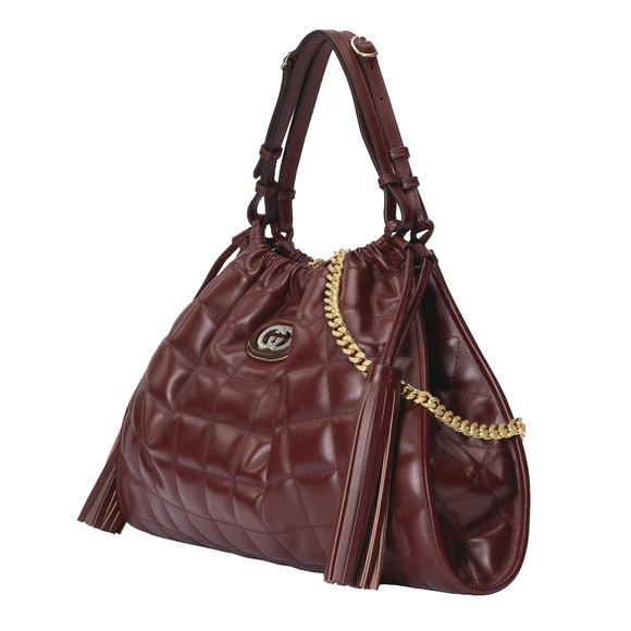 GUCCI Deco Medium Bordeaux Burgundy Quilted Leather Hobo Tote Chain Shoulder Bag - Picture 2 of 12